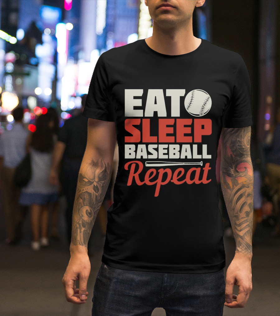 Eat Sleep Baseball Repeat Ball Bat Iconic Sports Cycle T-Shirt