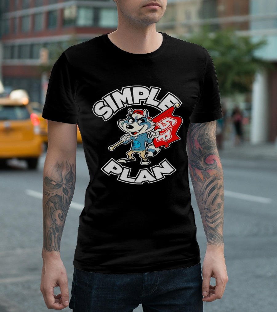 Simple Plan Raccoon Mascot Holding Red Flag T-Shirt