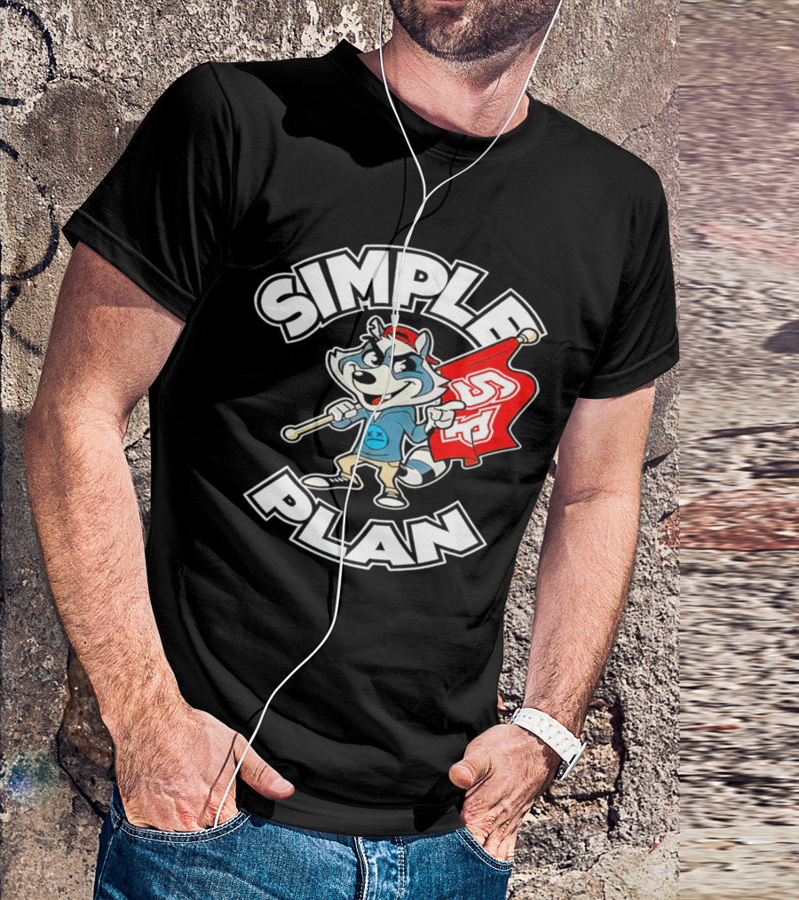 Simple Plan Raccoon Mascot Holding Red Flag T-Shirt
