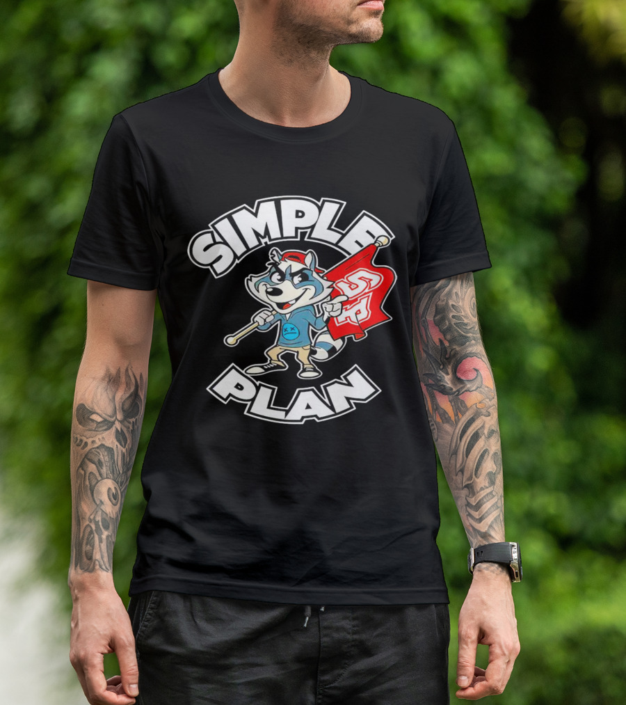 Simple Plan Raccoon Mascot Holding Red Flag T-Shirt