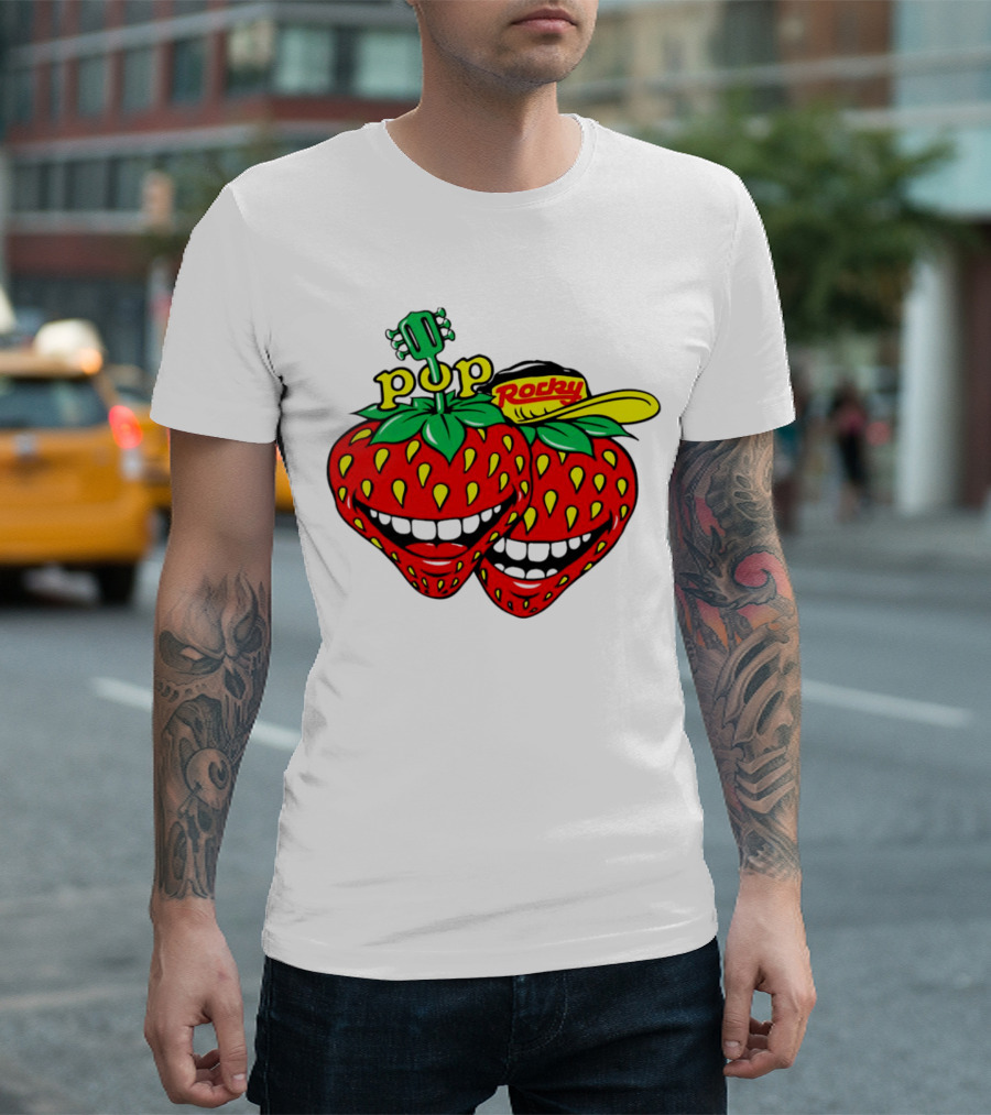 Strawberry Pop Rocky With Guitar And Caps T-Shirt