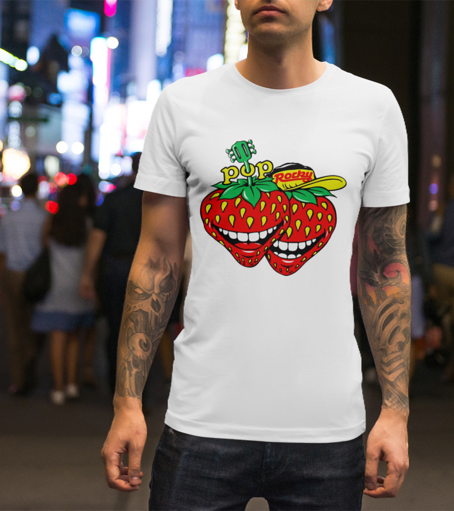 Strawberry Pop Rocky With Guitar And Caps T-Shirt