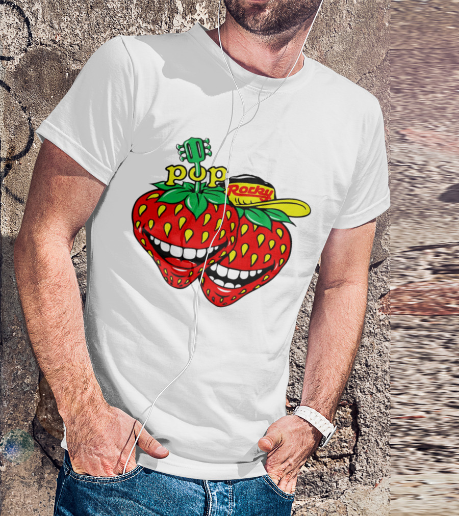 Strawberry Pop Rocky With Guitar And Caps T-Shirt