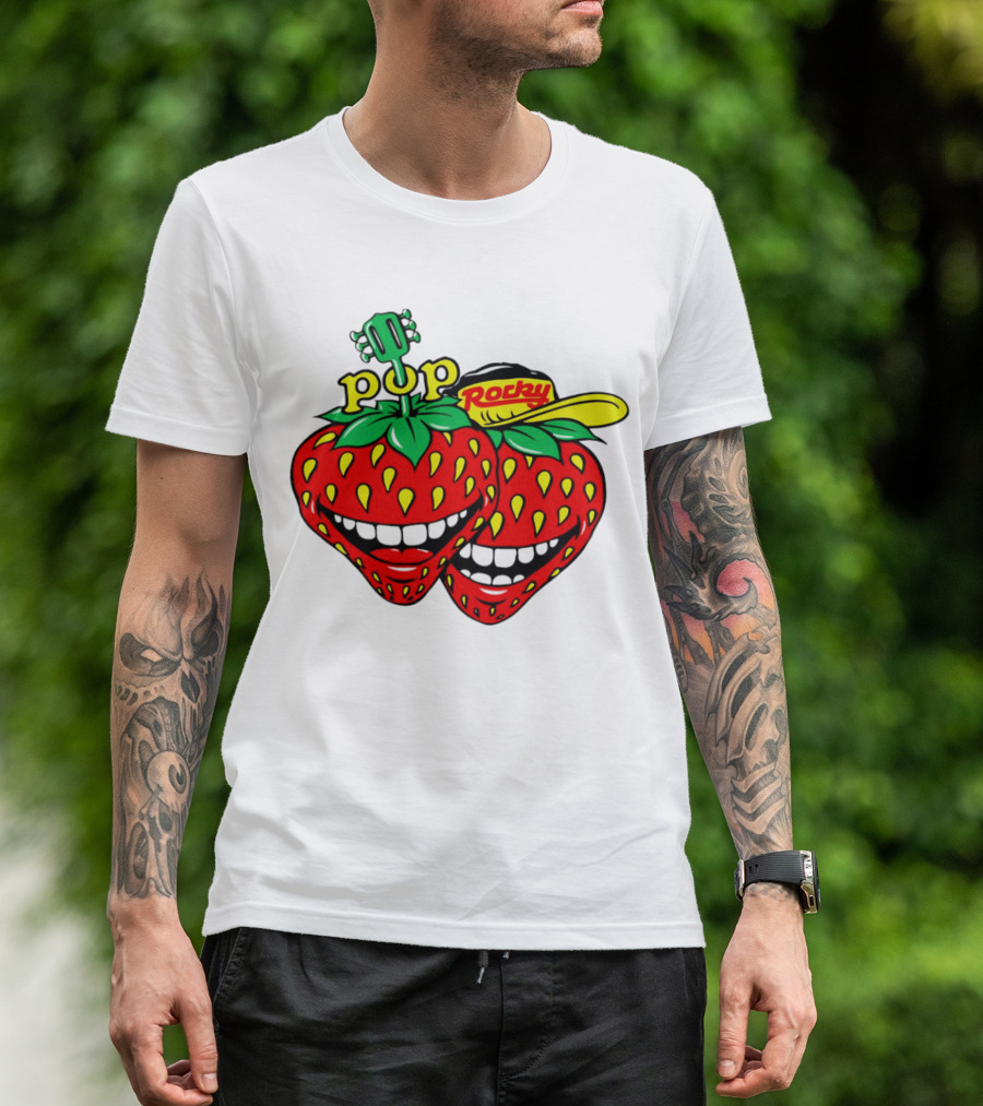 Strawberry Pop Rocky With Guitar And Caps T-Shirt