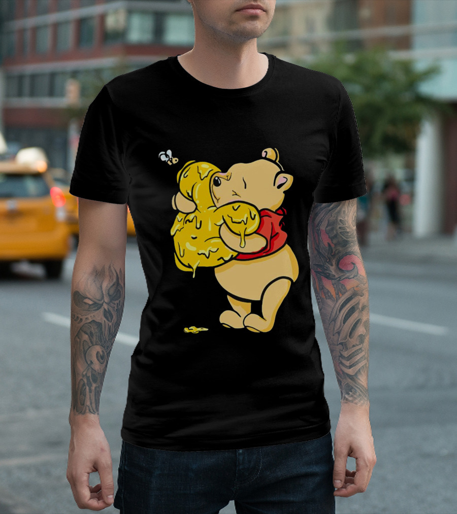 Pooh Bear Hugging Hunny Pot with Bee T-Shirt