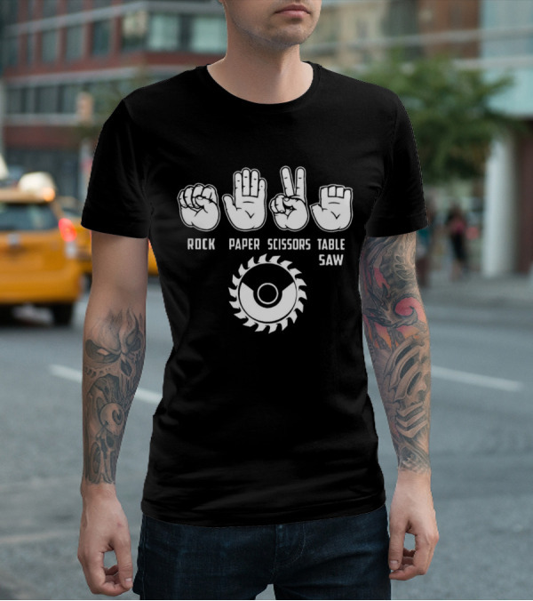 Rock Paper Scissors Table Saw Hand Gesture With Circular Blade T-Shirt