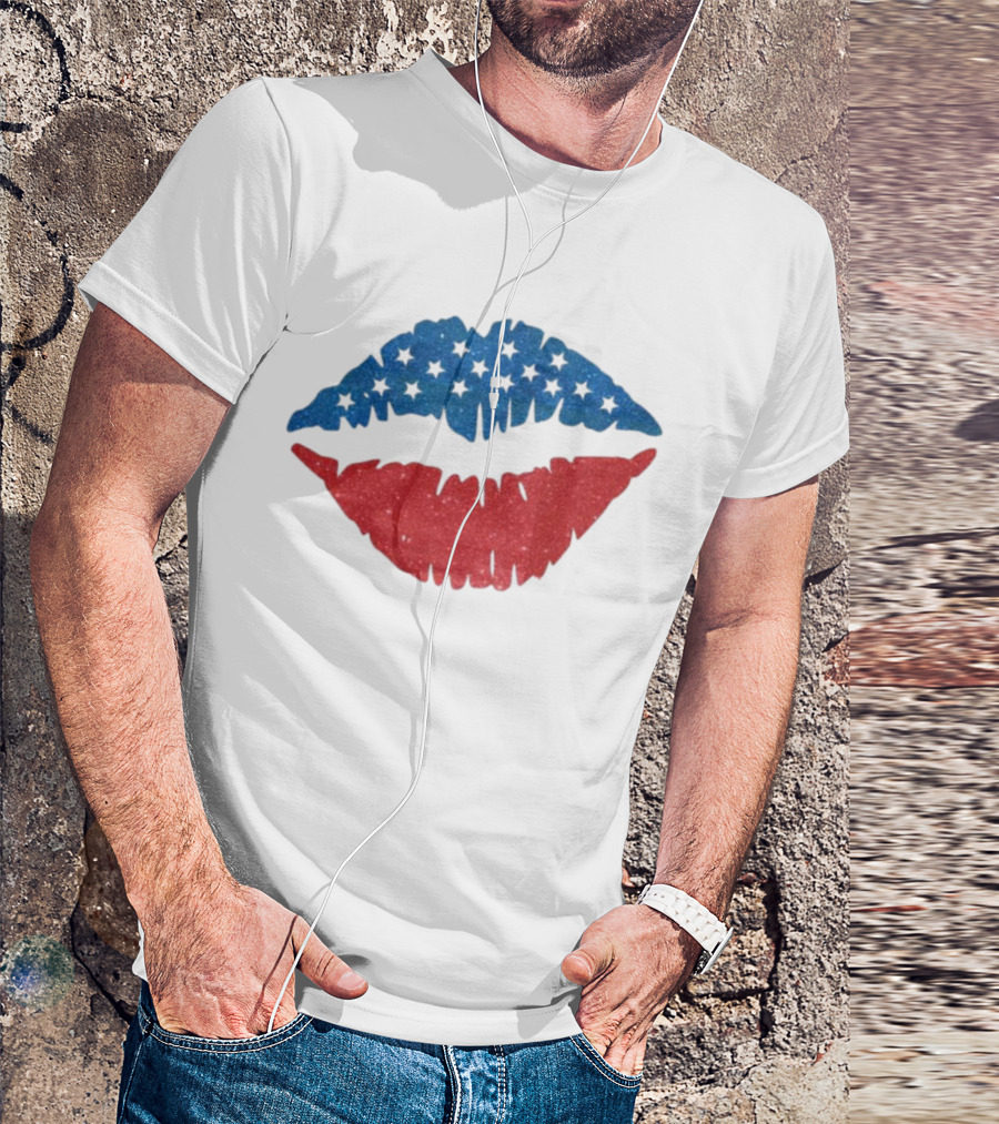 4th Of July Glitter Lips American Flag Holiday T-Shirt
