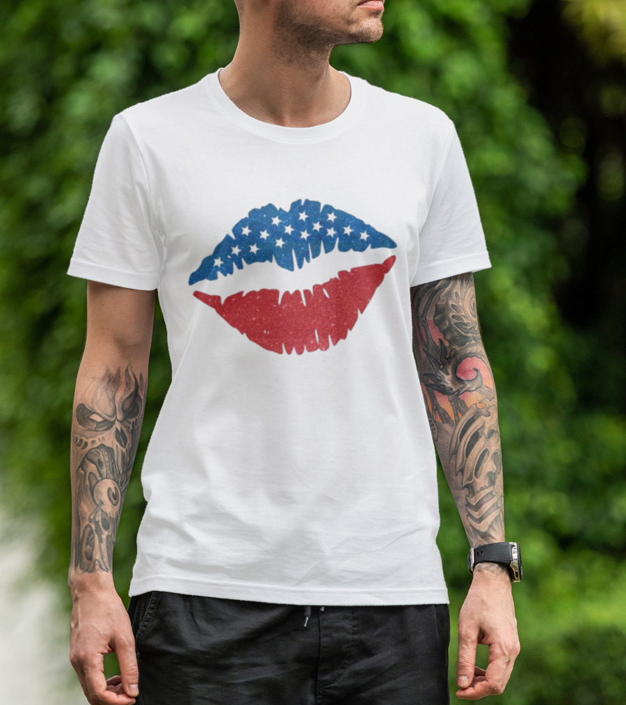 4th Of July Glitter Lips American Flag Holiday T-Shirt