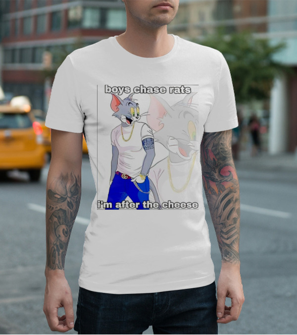 Boys Chase Rats, I'm After The Cheese Cartoon Cat With Gold Chain And Watch T-Shirt