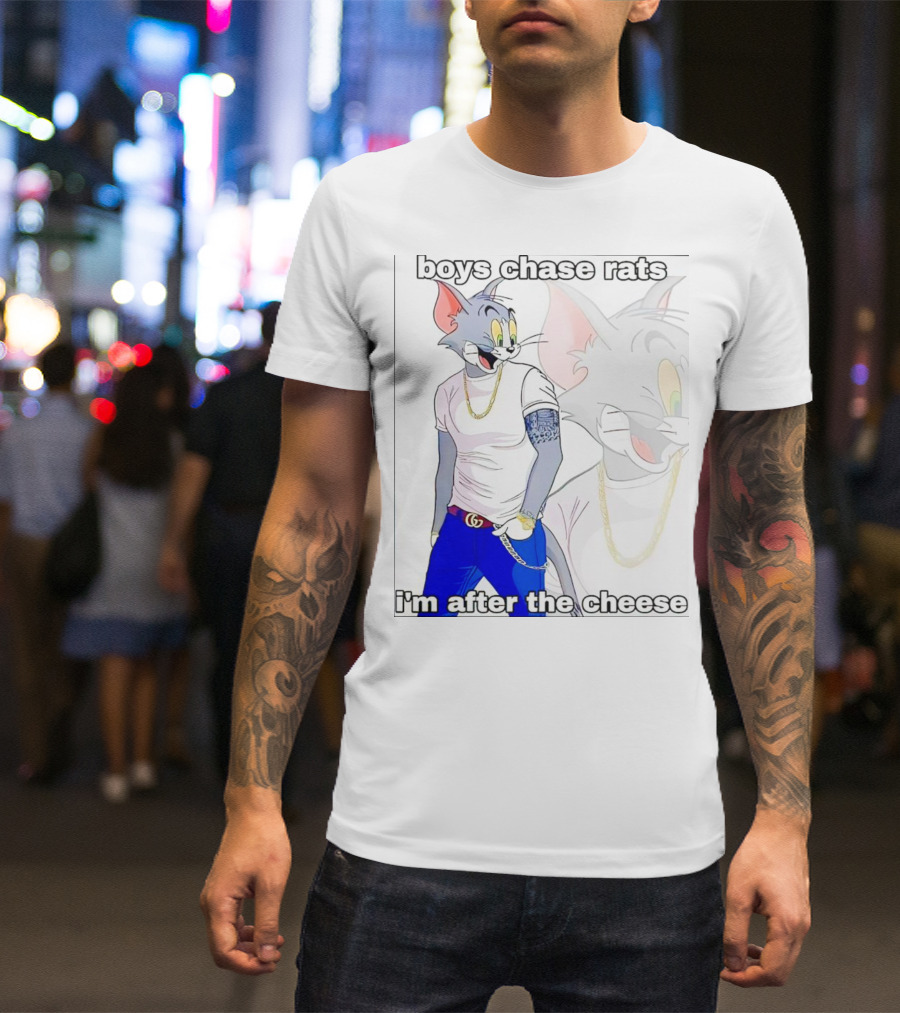 Boys Chase Rats, I'm After The Cheese Cartoon Cat With Gold Chain And Watch T-Shirt