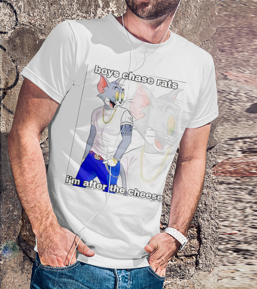 Boys Chase Rats, I'm After The Cheese Cartoon Cat With Gold Chain And Watch T-Shirt