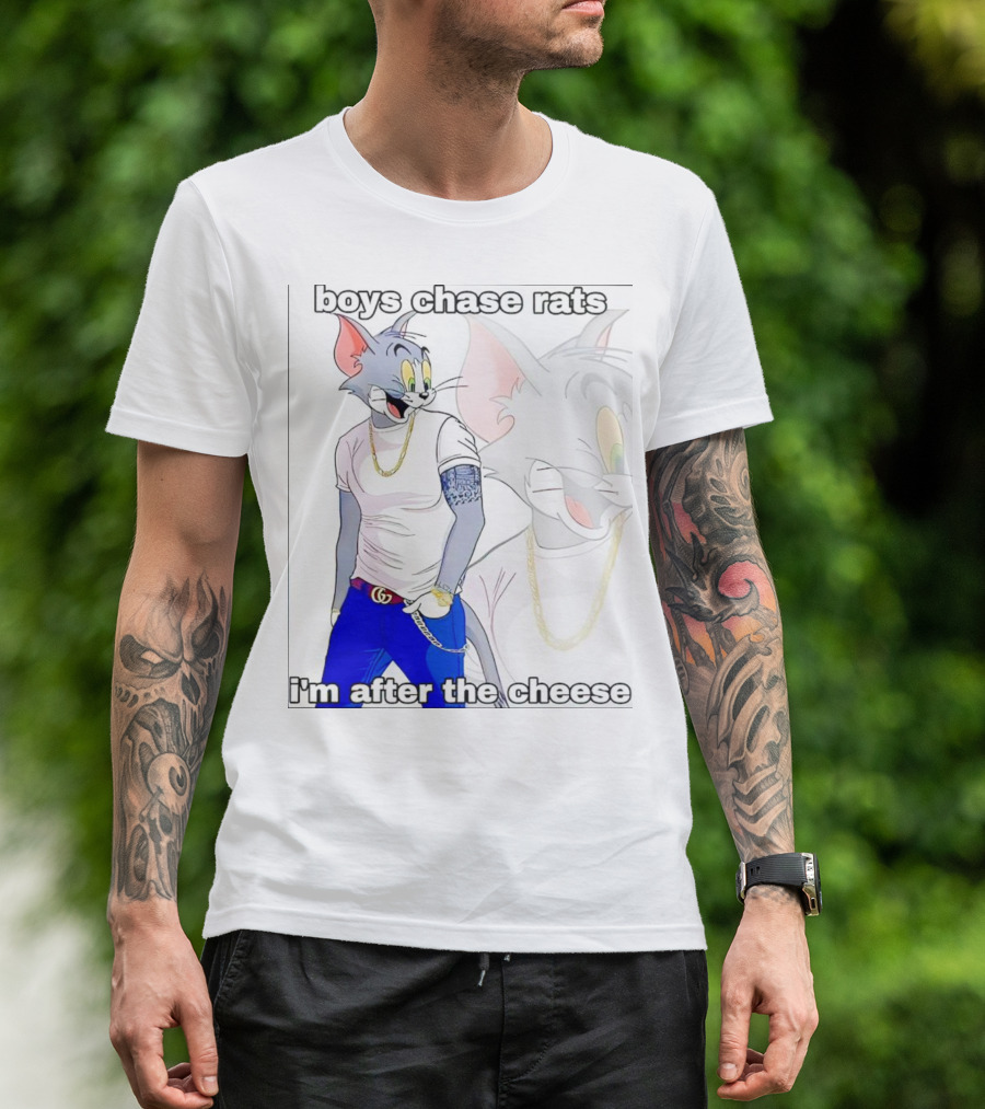 Boys Chase Rats, I'm After The Cheese Cartoon Cat With Gold Chain And Watch T-Shirt
