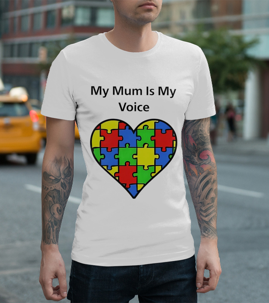 My Mum Is My Voice Heart Puzzle Pieces T-Shirt