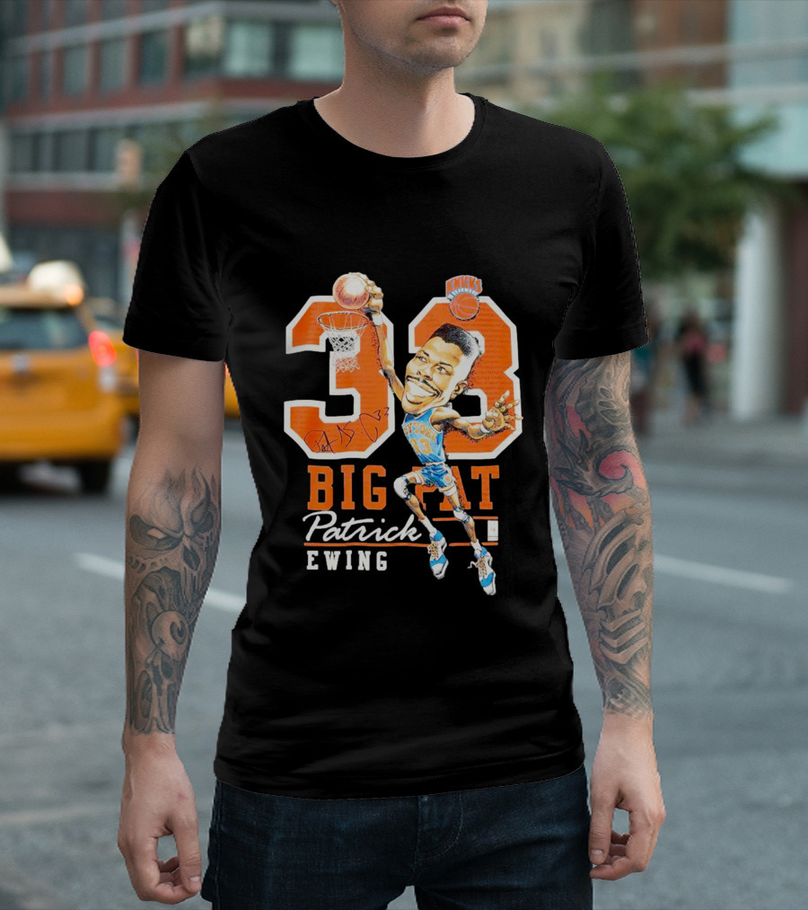 Knicks 33 Big Pat Patrick Ewing Signature Slam Dunk T-Shirt