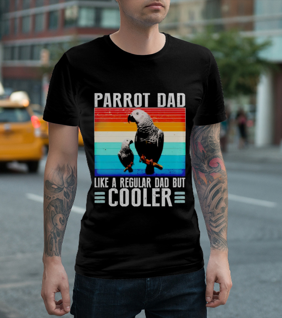 Parrot Dad Like a Regular Dad But Cooler Retro Stripes T-Shirt