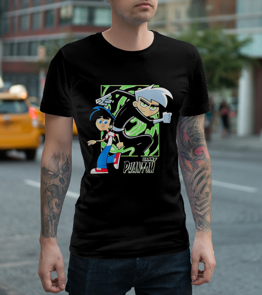 Danny Phantom Cartoon Artwork with Ghostly Green Swirl T-Shirt