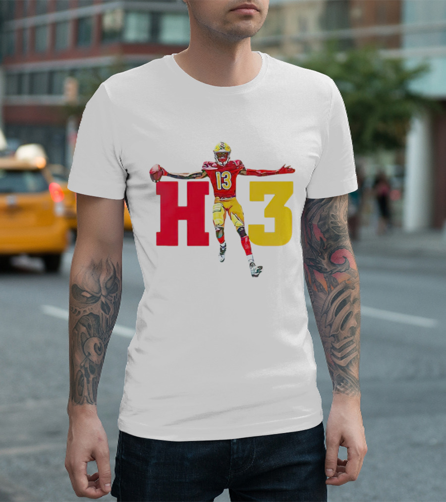 Maurice Alexander HT3 Football Player in Red and Yellow Uniform with Football T-Shirt