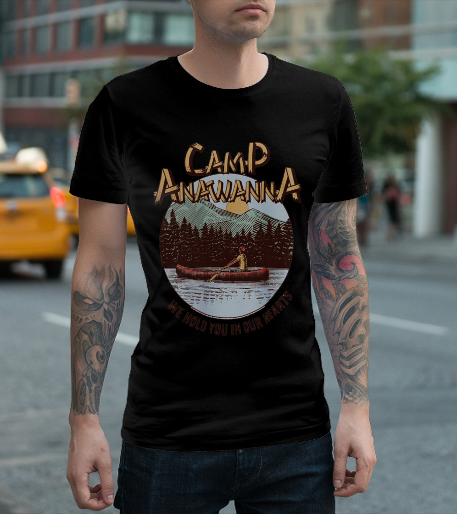 Camp Anawanna We Hold You in Our Hearts Canoe Mountain Sunset Lake Scene T-Shirt