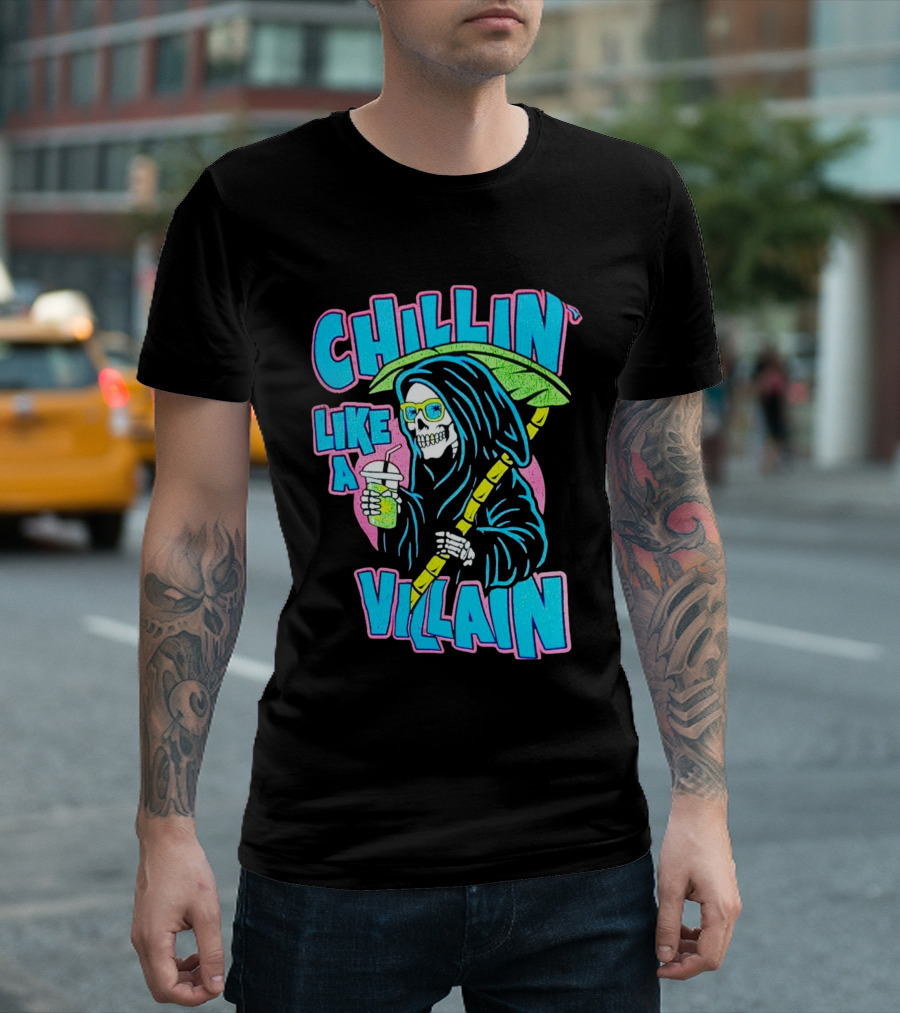 Chillin' Like a Villain Skeleton with Umbrella and Drink T-Shirt