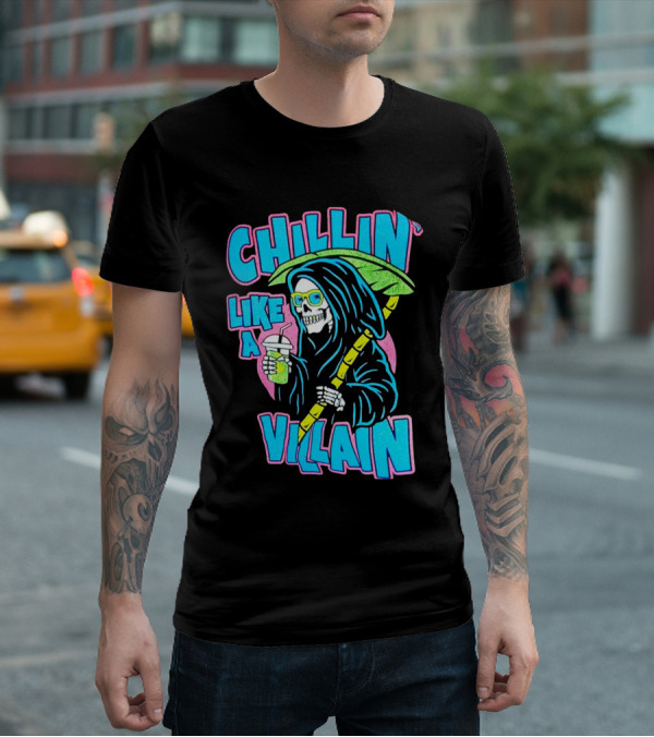 Chillin' Like A Villain Skeleton With Umbrella And Drink T-Shirt