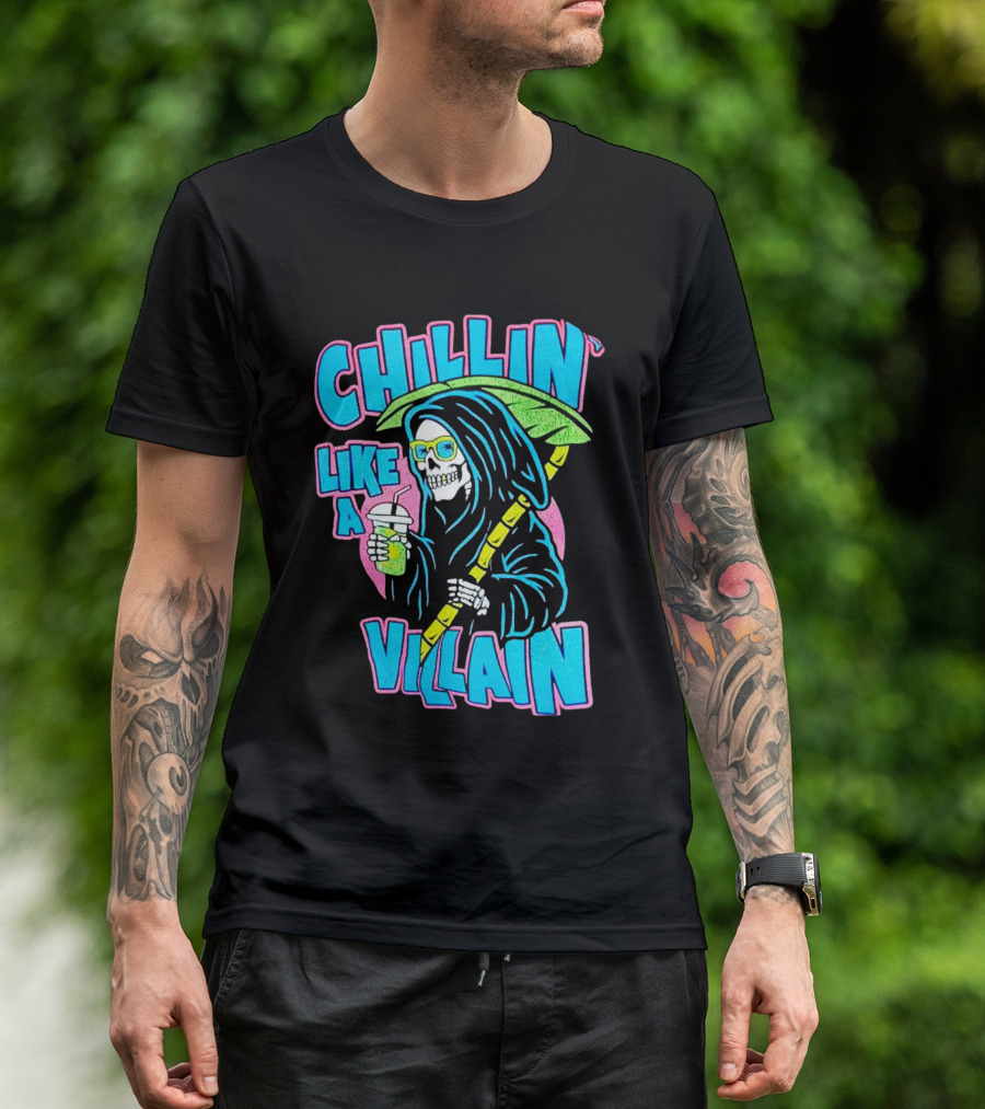 Chillin' Like A Villain Skeleton With Umbrella And Drink T-Shirt