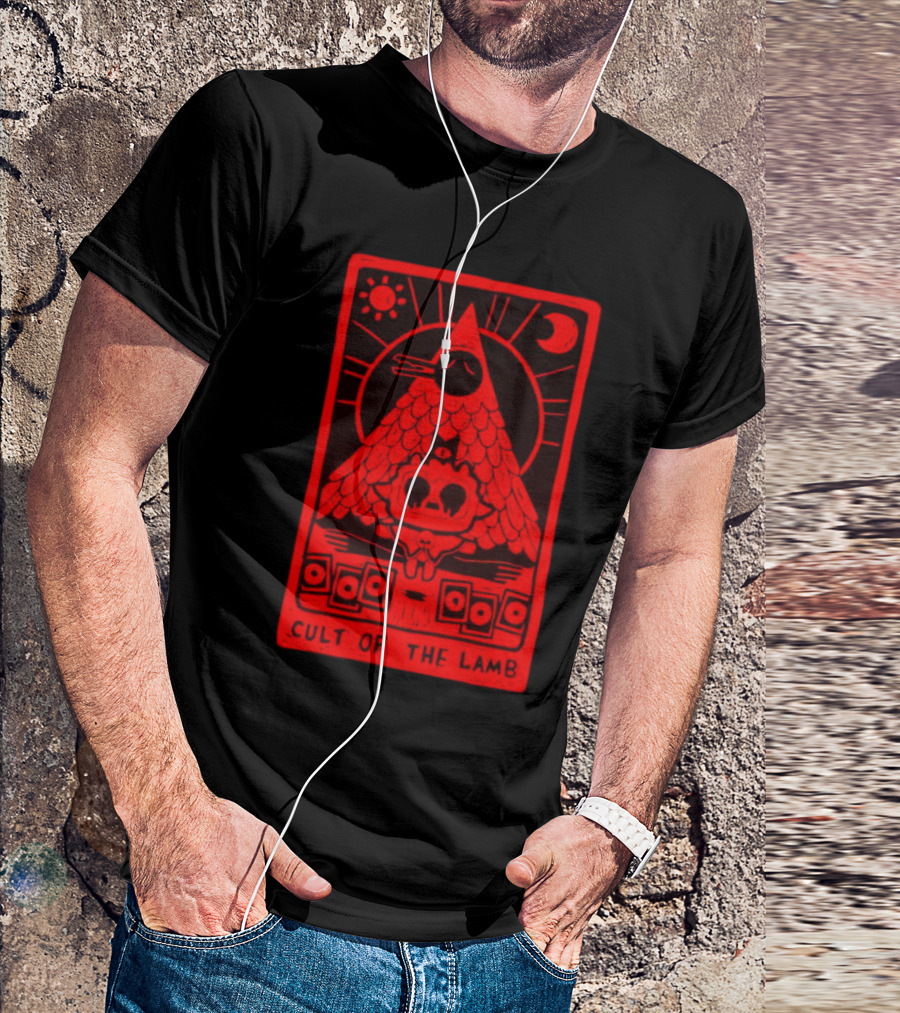 Cult Of The Lamb Red Tarot Pyramid With Sun And Moon Symbols T-Shirt