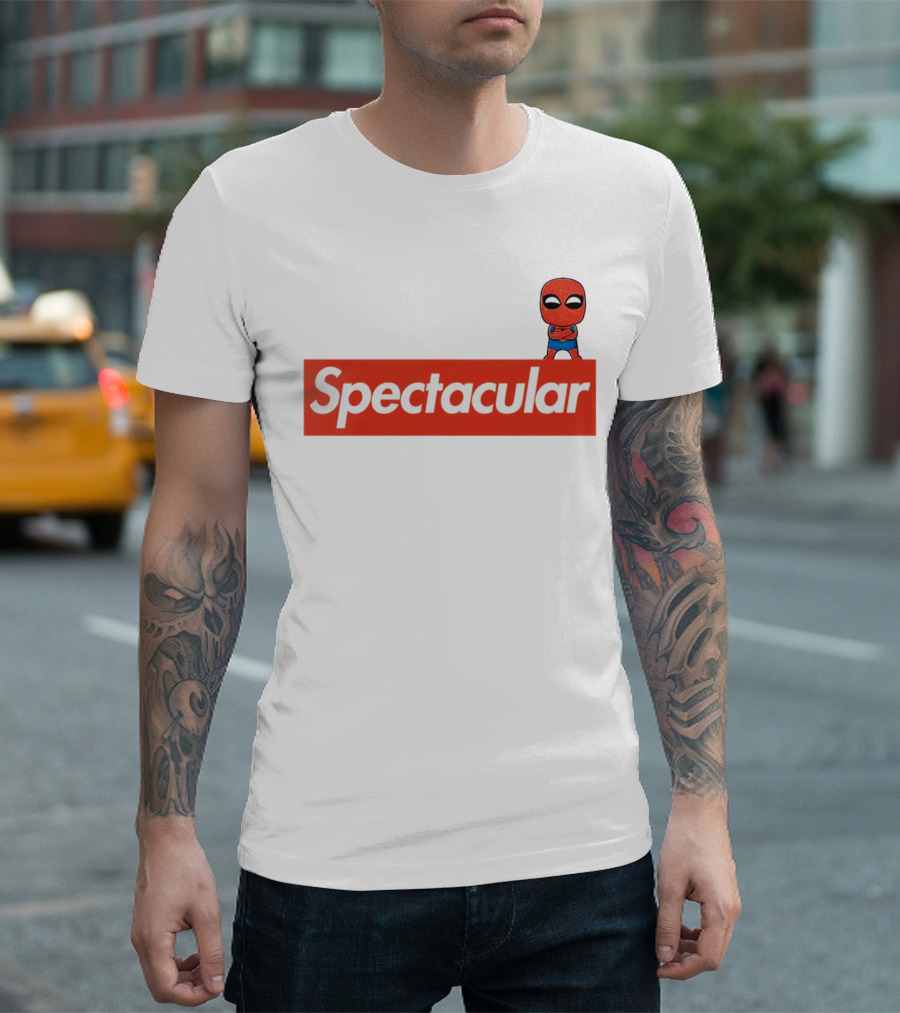 Spectacular Spider-Man Comic Look with Iconic Red Block T-Shirt