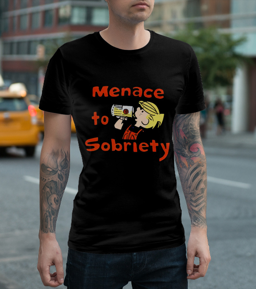 Menace To Sobriety Cartoon Character Drinking Beer T-Shirt
