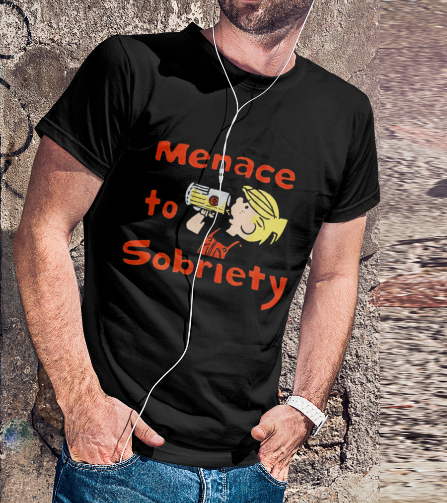 Menace To Sobriety Cartoon Character Drinking Beer T-Shirt