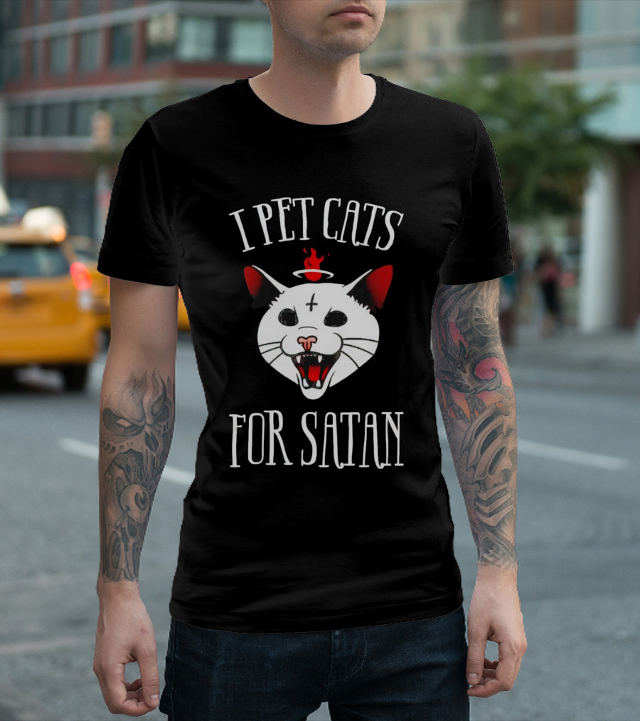 I Pet Cats For Satan Devil Cat Halo T-Shirt