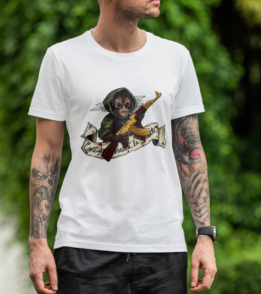 El Changuito Contigo Hasta La Muerte Monkey With AK-47 T-Shirt