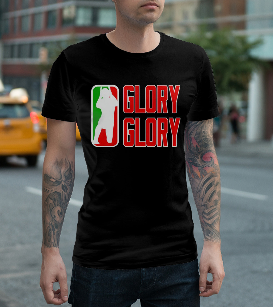 GLORY GLORY Soccer Trophy Celebration Silhouette Mexican Flag Colors T-Shirt