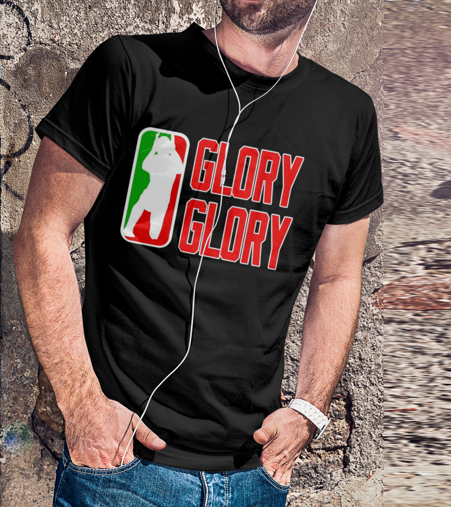 GLORY GLORY Soccer Trophy Celebration Silhouette Mexican Flag Colors T-Shirt