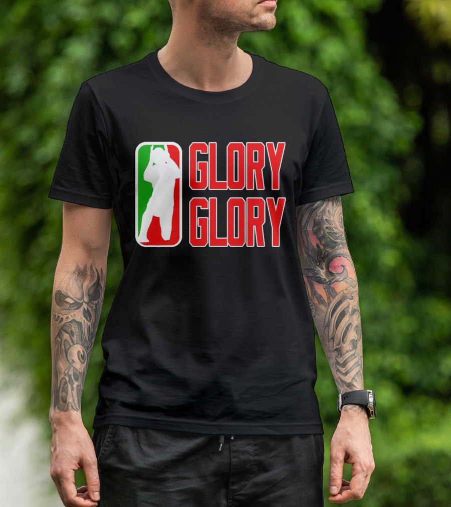GLORY GLORY Soccer Trophy Celebration Silhouette Mexican Flag Colors T-Shirt