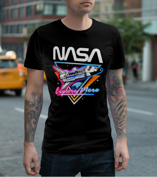 NASA Neon Glow Space Shuttle Explore More T-Shirt