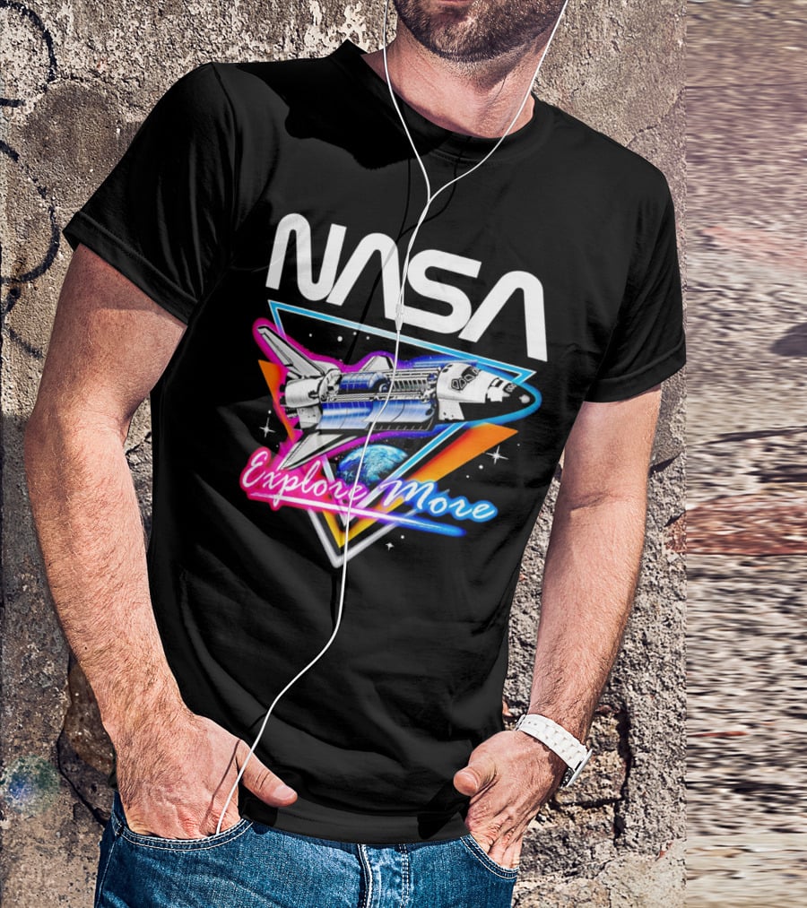NASA Neon Glow Space Shuttle Explore More T-Shirt