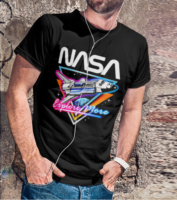NASA Neon Glow Space Shuttle Explore More T-Shirt