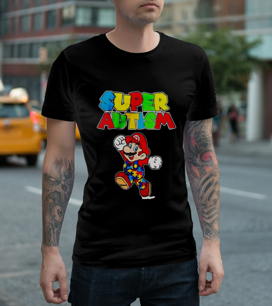 Super Autism Mario Puzzle Piece Overalls Iconic Character T-Shirt