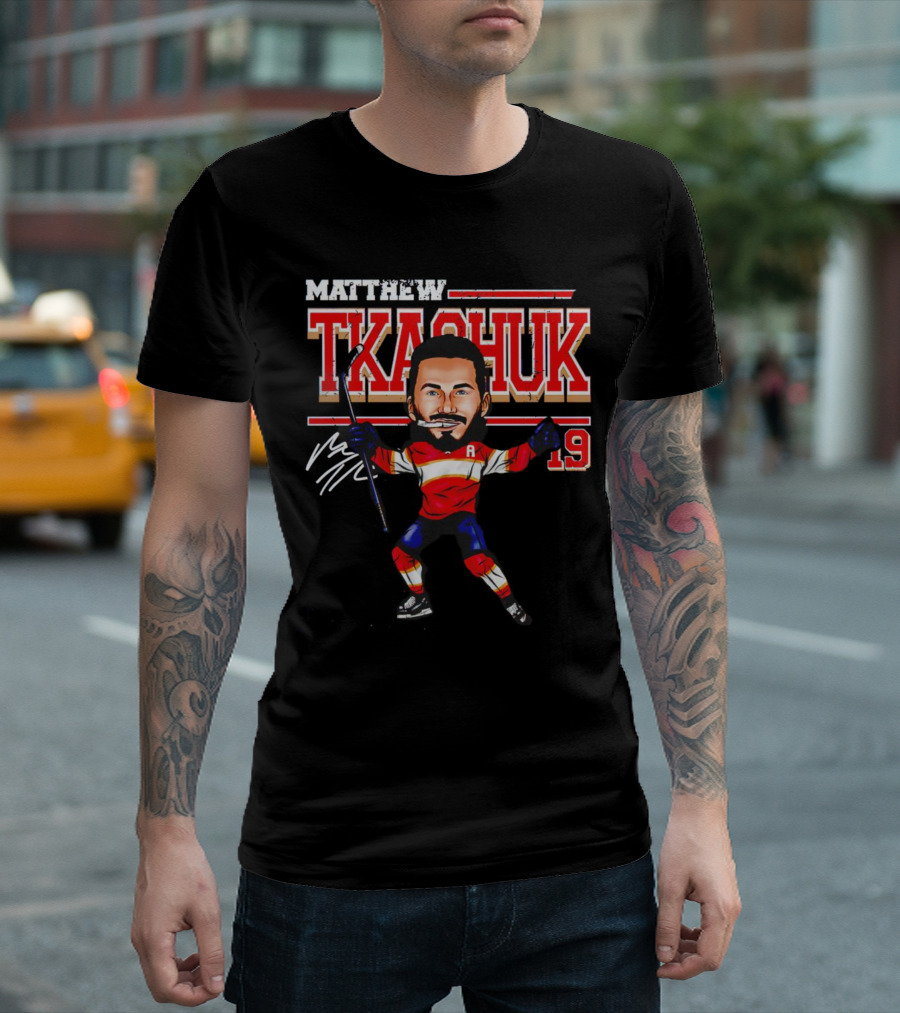 Matthew Tkachuk Florida Panthers Number 19 Cartoon Signature T-Shirt