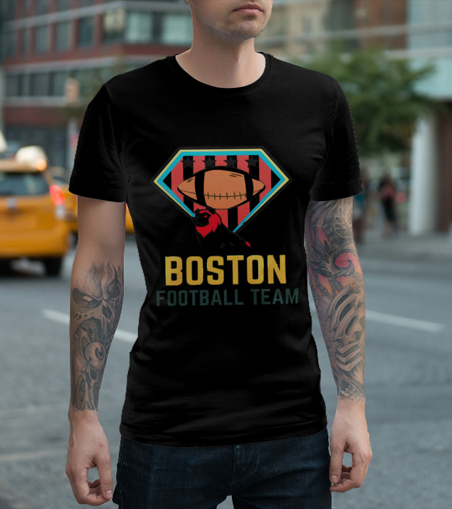 Boston Football Team Lion Emblem with Starry Shield T-Shirt