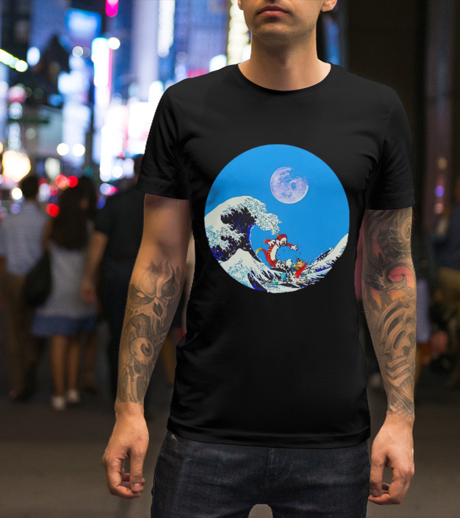 Calvin And Hobbes Lovers Great Wave Moon Adventure T-Shirt