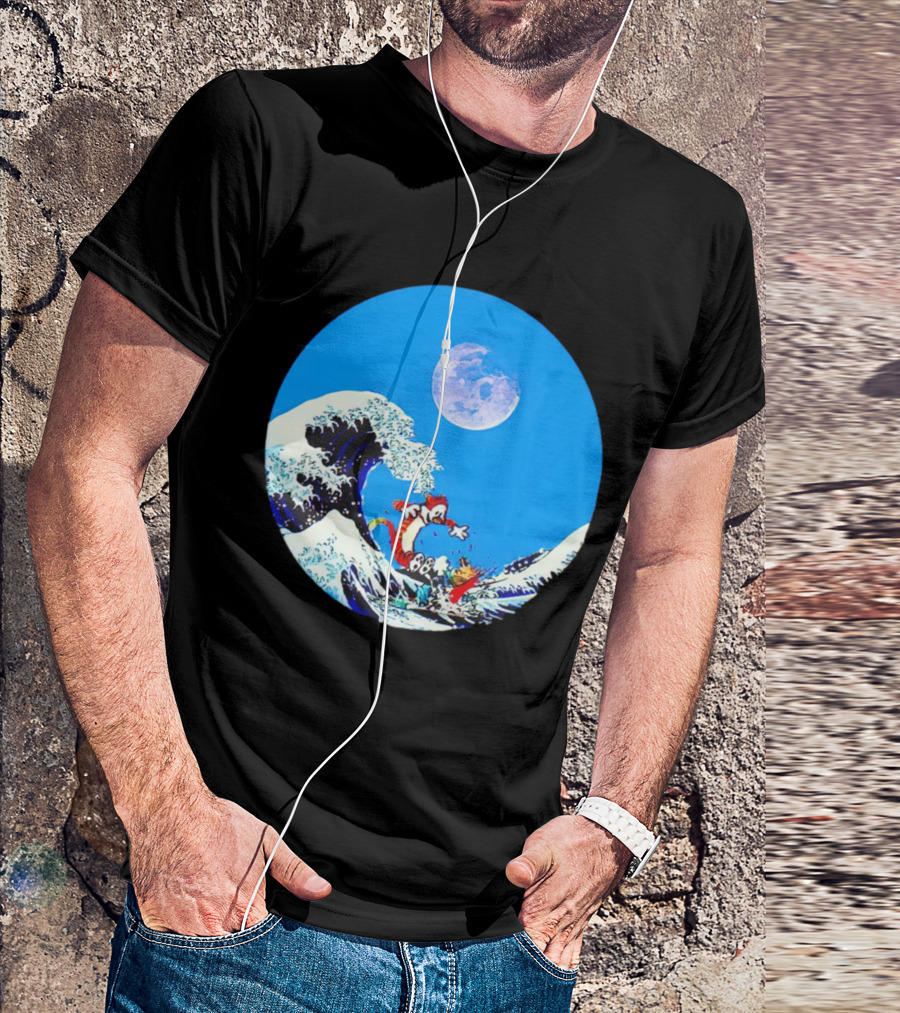Calvin And Hobbes Lovers Great Wave Moon Adventure T-Shirt