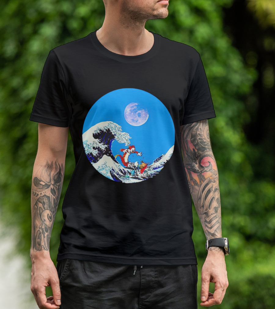 Calvin And Hobbes Lovers Great Wave Moon Adventure T-Shirt