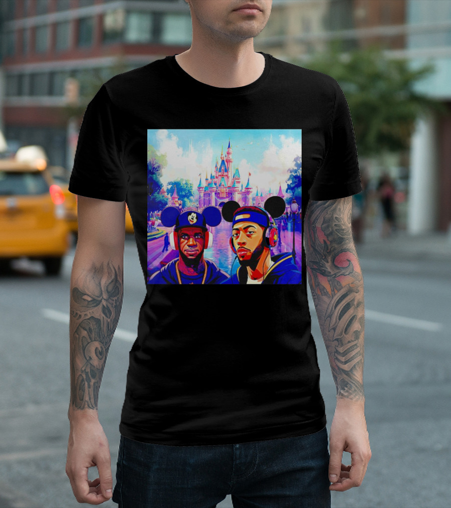 Lebron James and Anthony Davis Disneyland Mickey Mouse Ear Headphones Lakers Basketball Fun T-Shirt