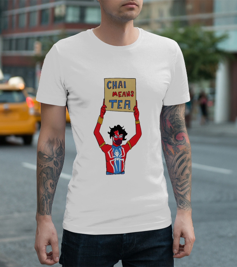 CHAI MEANS TEA Red and Blue Superhero T-Shirt