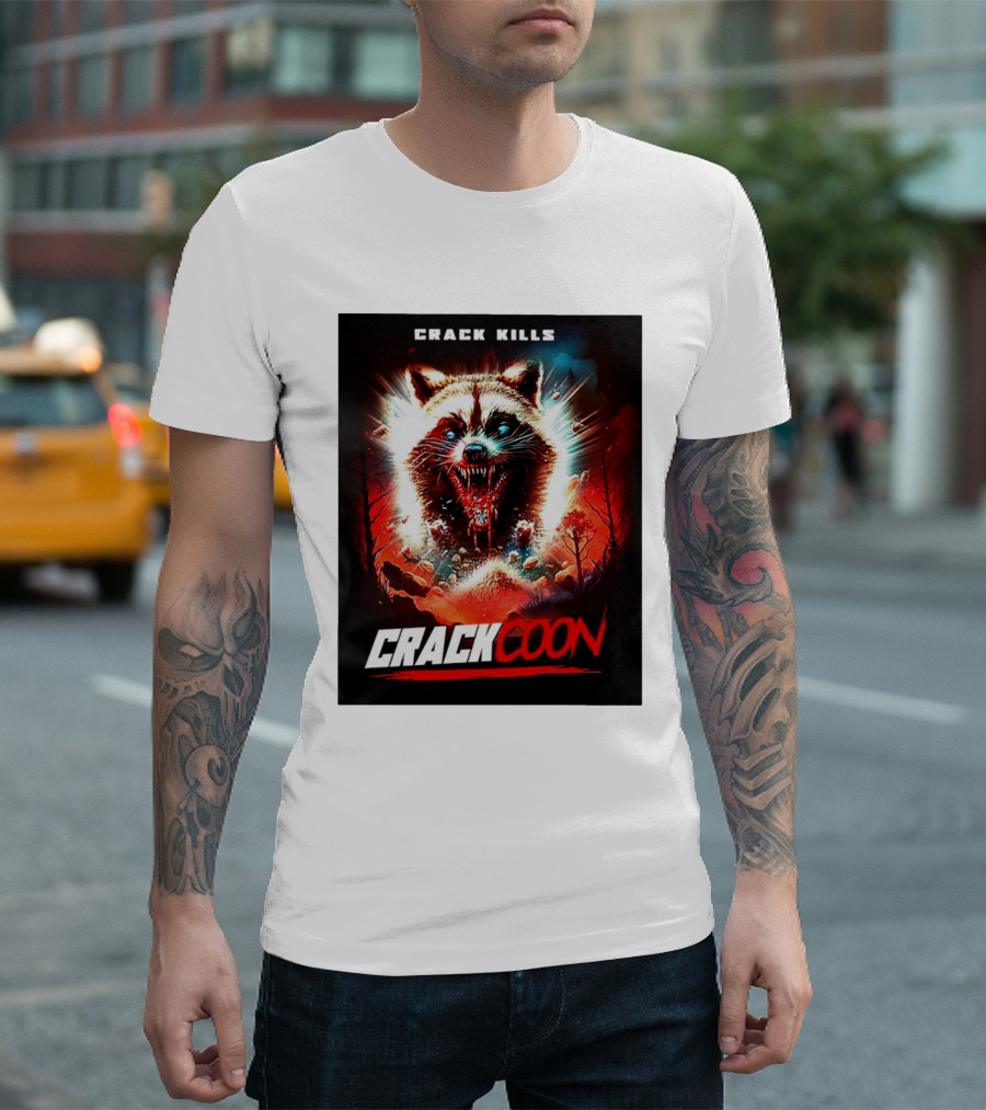 Crack Kills Crackcoon Explosive Raccoon Face Horror T-Shirt