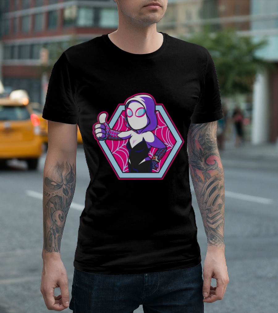Vault Gwen Thumbs Up Spider-Gwen Hexagon Web Background T-Shirt