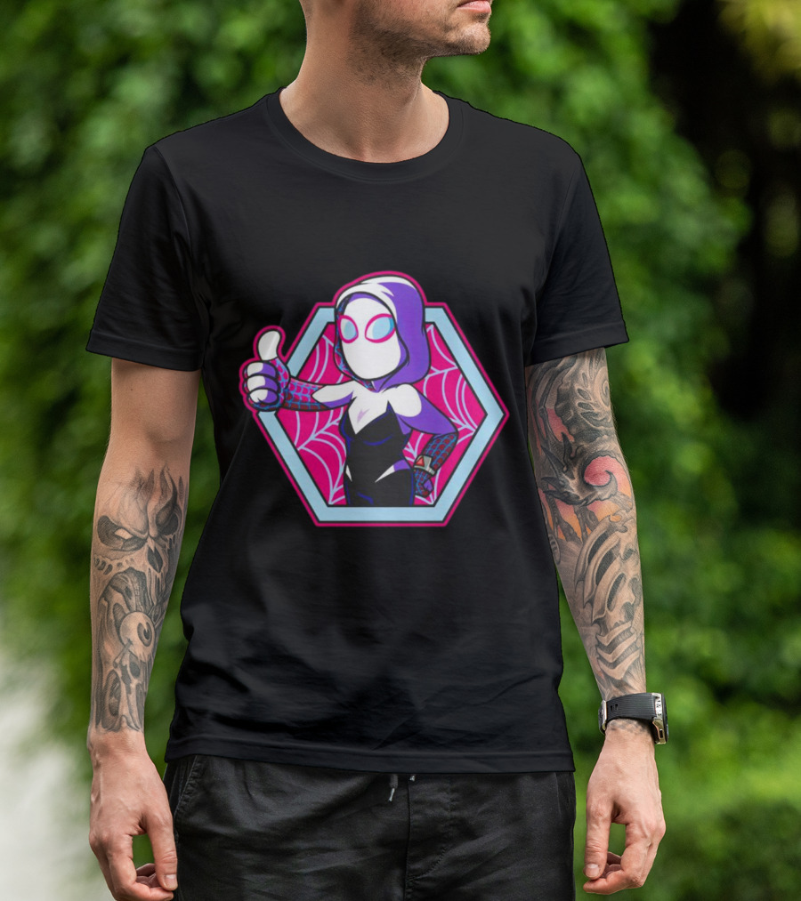 Vault Gwen Thumbs Up Spider-Gwen Hexagon Web Background T-Shirt
