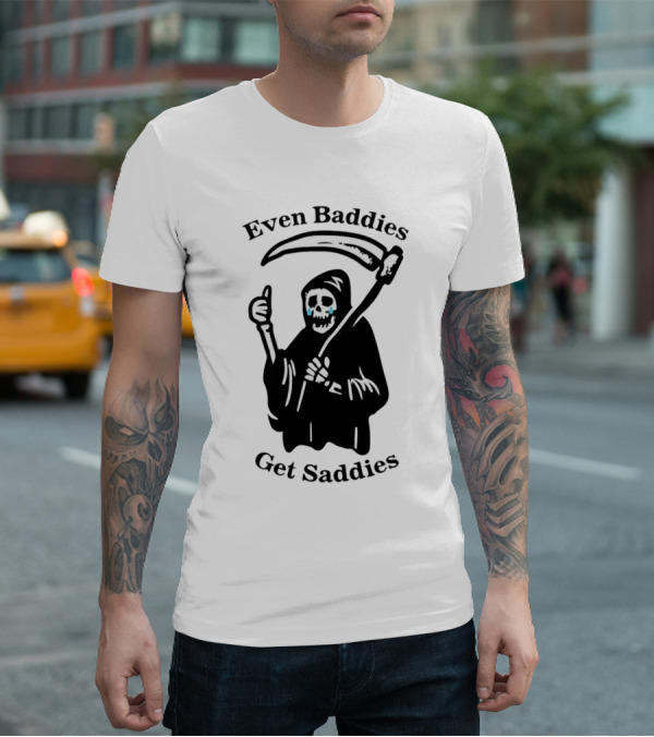 Even Baddies Get Saddies Grim Reaper With Scythe And Thumbs Up T-Shirt