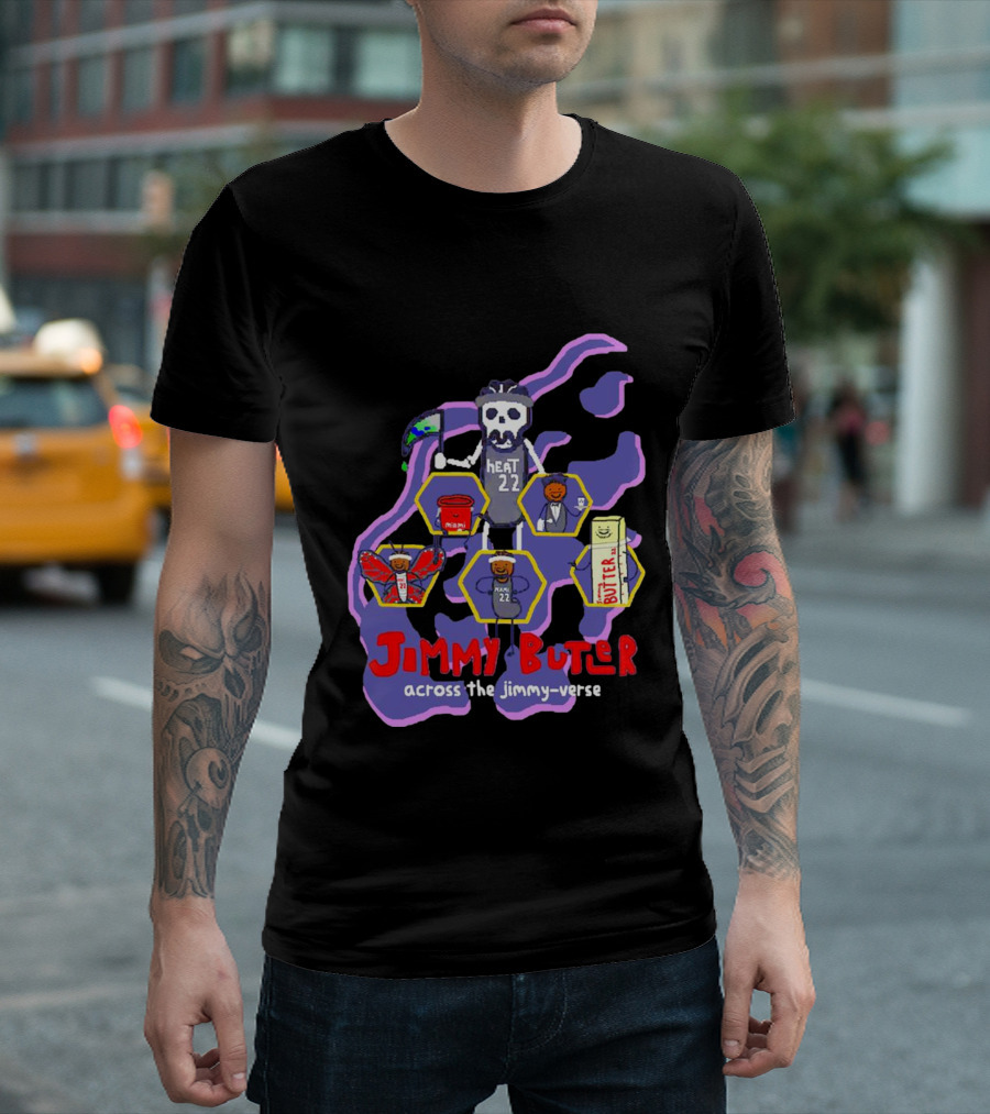 Jimmy Butler Miami Heat 22 Skull Cartoon Across the Jimmy-Verse T-Shirt